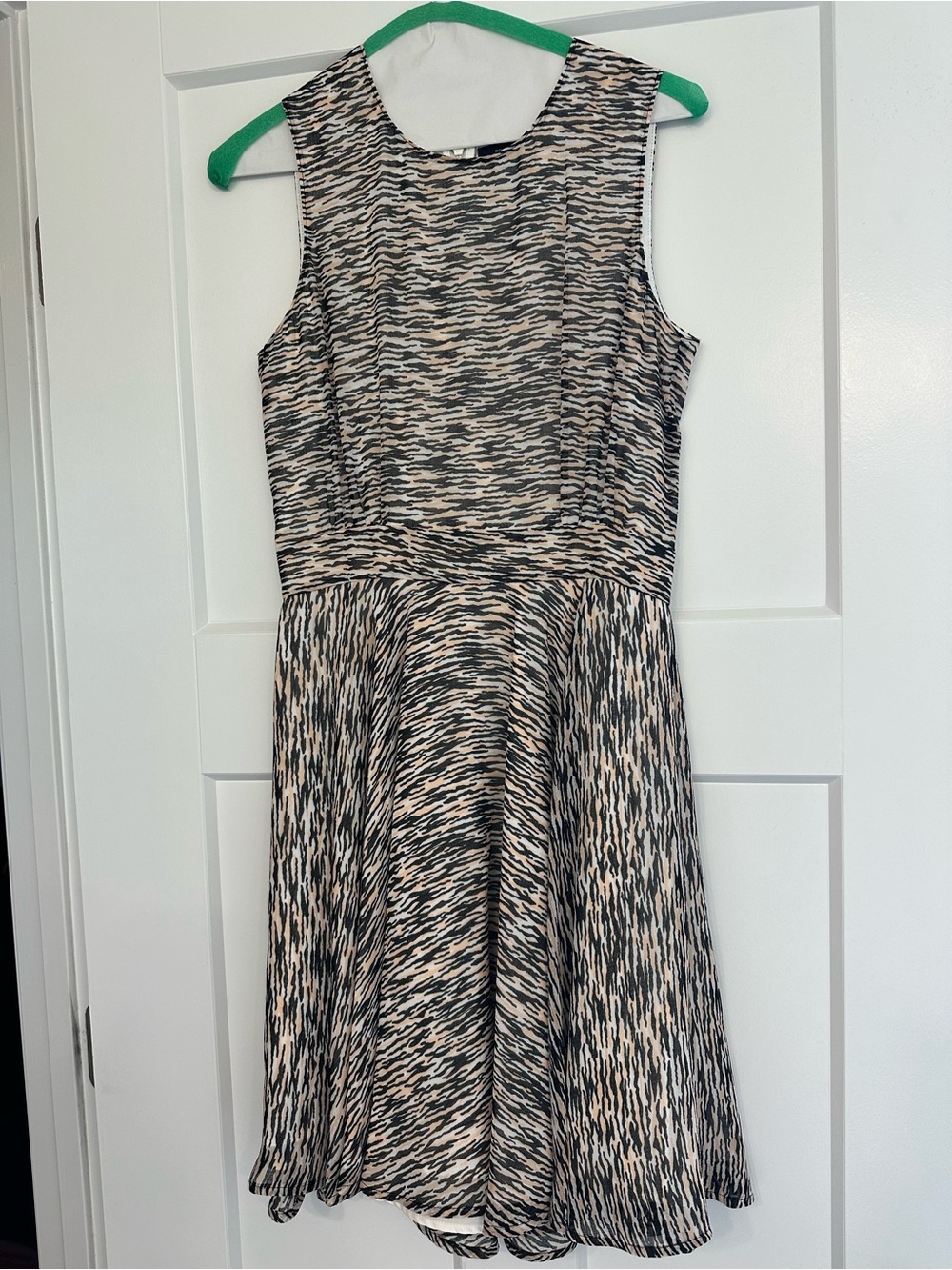 French Connection Black and Cream Sleeveless Fit-and-Flare Dress